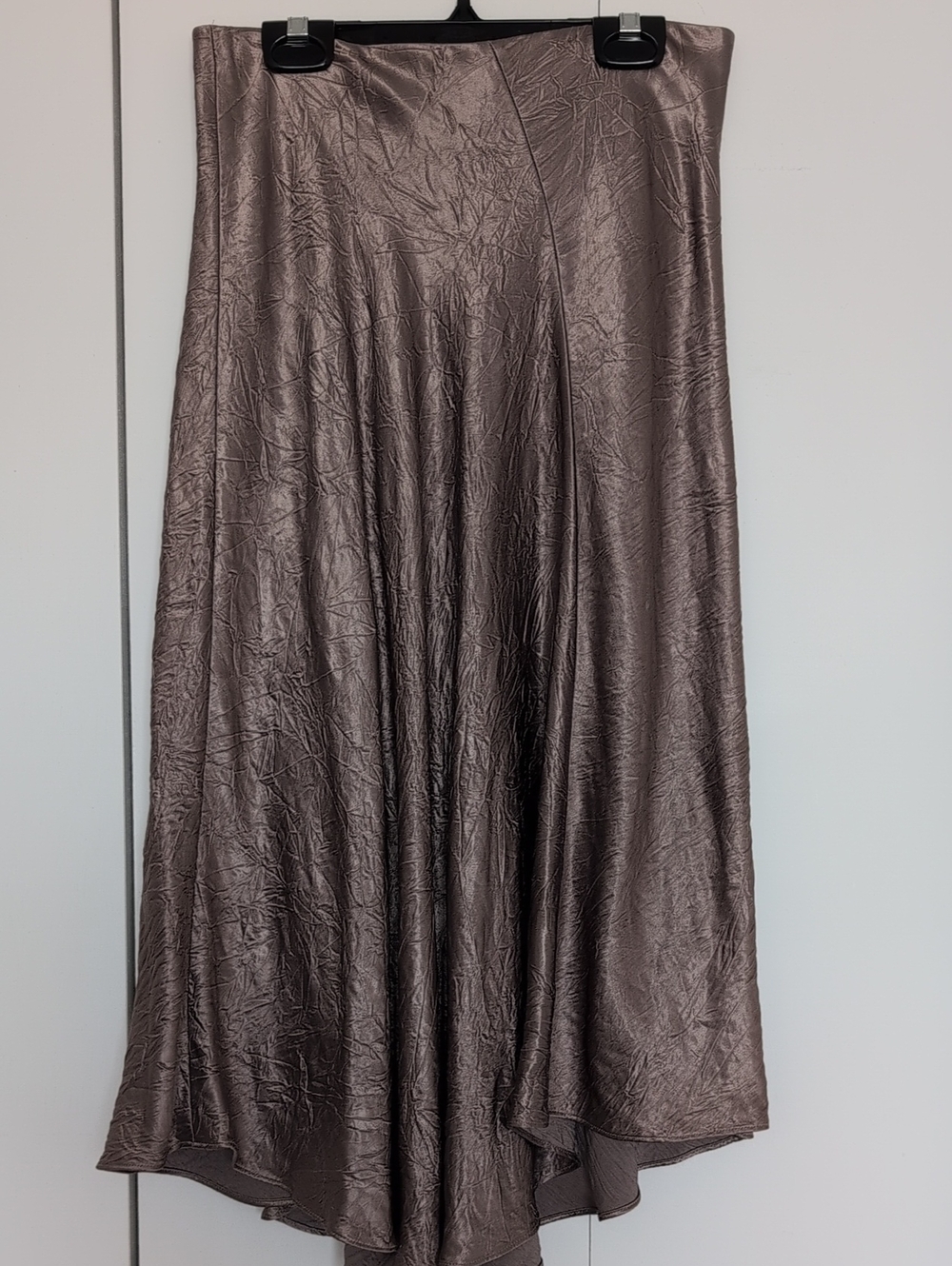 Crinkled Satin Flowing Skirt in Taupe